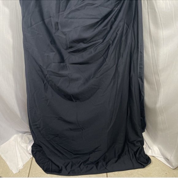 NWT $495 La Femme [‎ 18 ] Off Shoulder Ruched Satin Trumpet Gown in Navy #Q254 - Picture 12 of 13